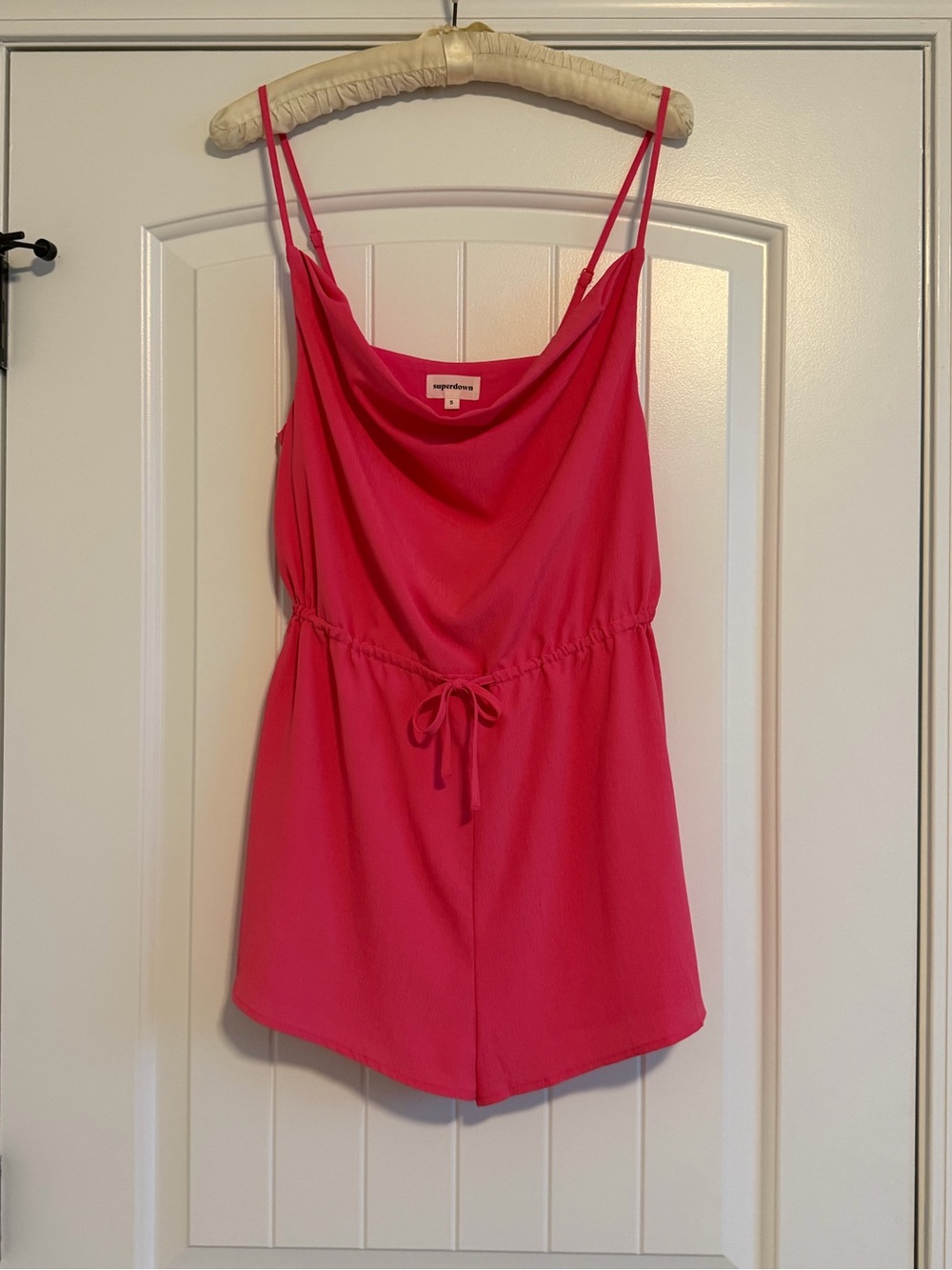 Superdown Size Small Hot Pink Spaghetti Strap Lined Romper w/ drawstring waist
